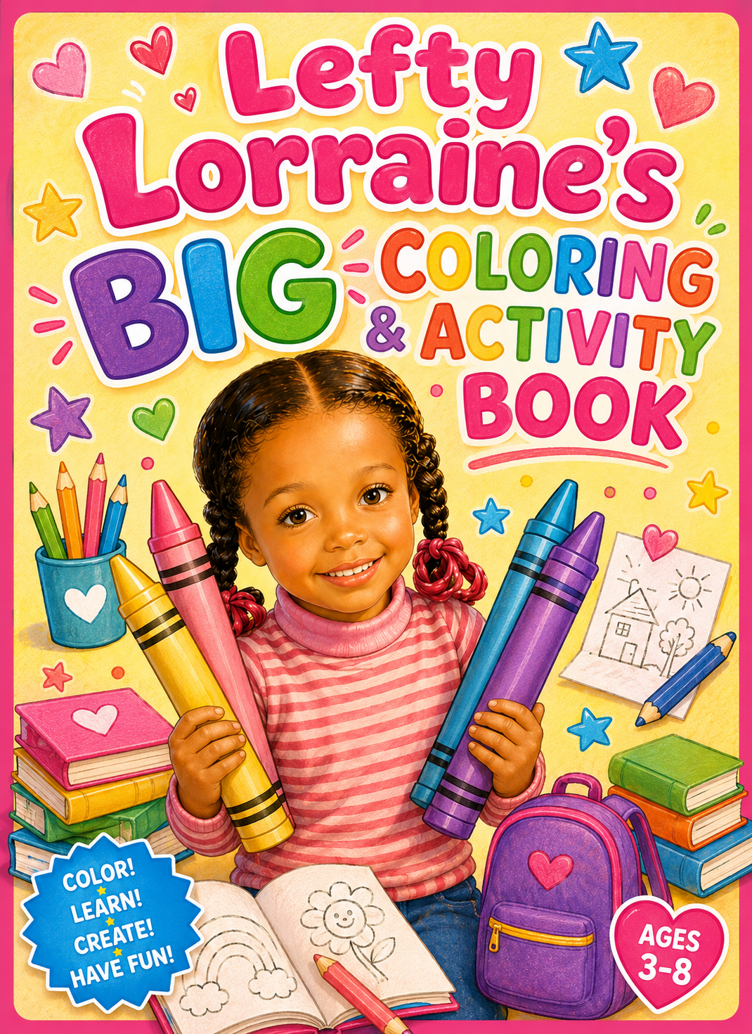 Lefty Lorraine's BIG Coloring & Activity Book cover — ages 3-8