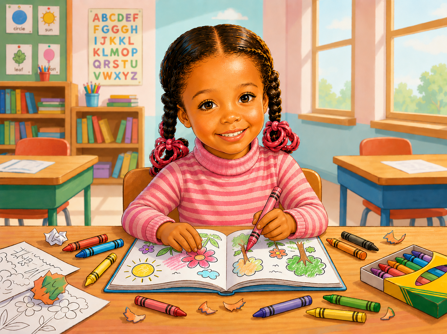 Lorraine coloring with her left hand